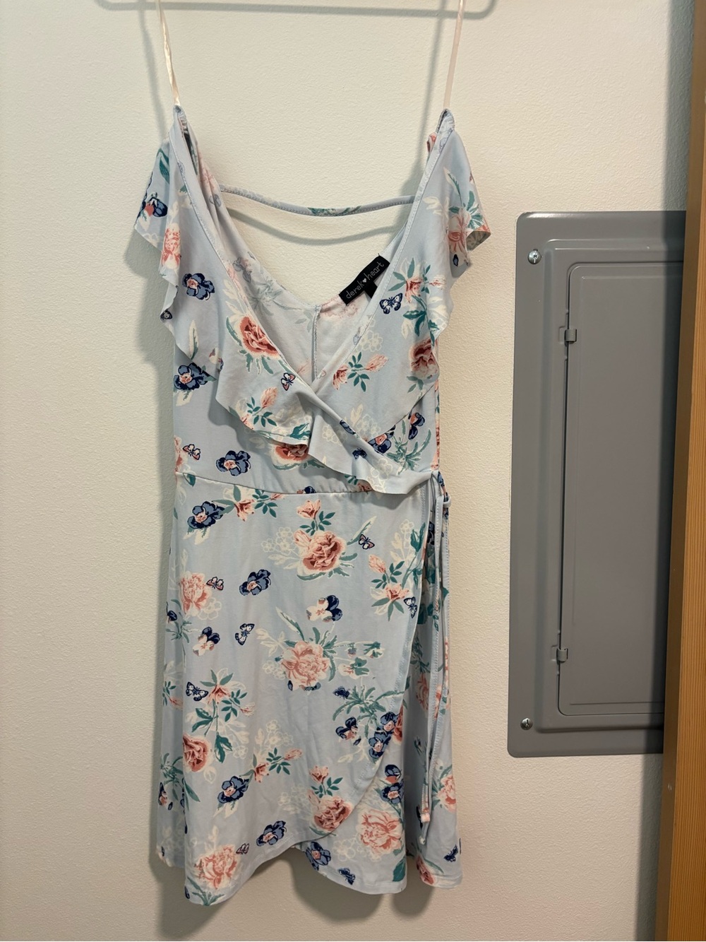 Frenchi Light Blue Floral Wrap Mini Dress
